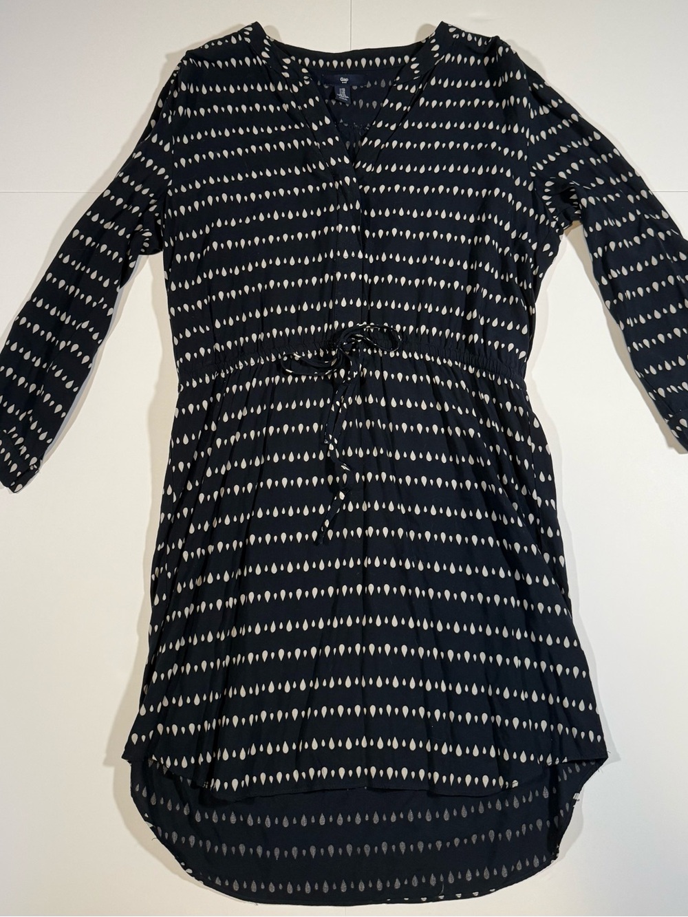Gap XS Navy Blue Teardrop V-Neck 3/4 Sleeve Short Drawstring Viscose Dress
